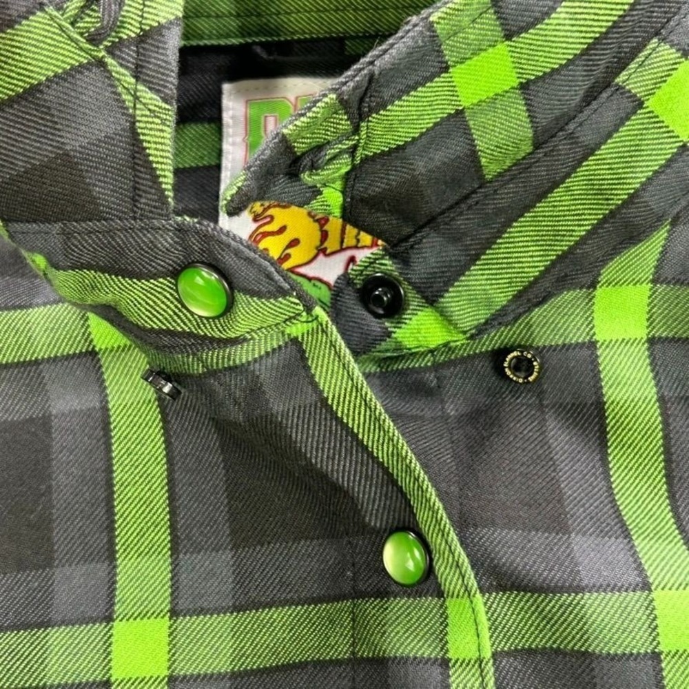 Dixxon Flannel Co Lime Green Black Plaid Button Down Shirt Womens Small Workwear - Picture 6 of 16